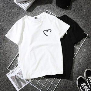 학생 커플 반팔 티셔츠, 상의, 맞춤형 사랑, 루즈 화이트, 2024 여름 패션