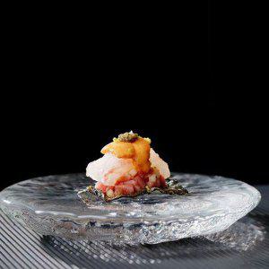 투명 유리 굽있는 플랫접시 한식 일식 사시미 회 플레이팅 일본식 빈티지 초밥 얼음접시