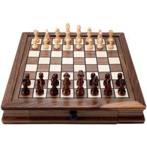 고급 호두나무 체스 판 보드 게임 상자 서랍 체커 퀸스