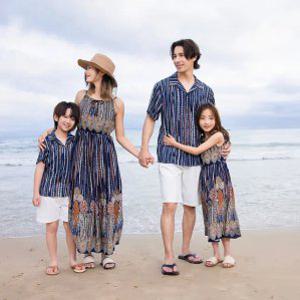 가족 휴양지 룩 모녀용 비치 세트 여름 프린트 드레스 2023 아버지 아들 휴가 셔츠 의상