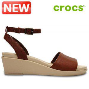 크록스 샌달 /G31- 204732-28G / Womens Crocs Leigh-Ann Ankle Strap Leather Mini Wedge