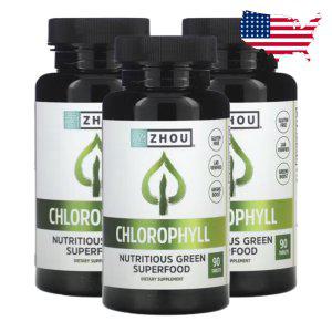 조우뉴트리션 엽록소 클로로필 슈퍼푸드 90정 클로로필린 구리 Chlorophyll 3병