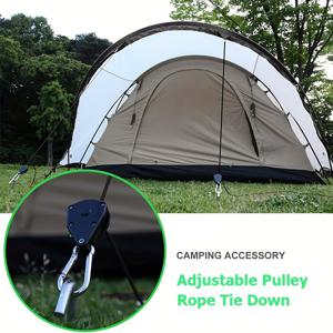 4PCS 조정 가능한 캠핑 바람 로프 도르래는 카라비너와 함께 묶어, 야외 텐트, 캐노피용