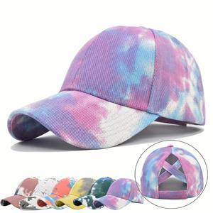 동점 염료 포니테일 야구 모자, 무지개 색깔 조정가능한 혼합 아빠 모자 통기성 선스크린 스포츠 모자