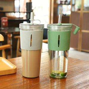 1pc 710ml/24oz 대용량 커피 컵, 플라스틱 고온 방지 스포츠 물병, 야외 스포츠 실행을 위한 빨대가 있는 재사용 가능한 BPA 무료 컵
