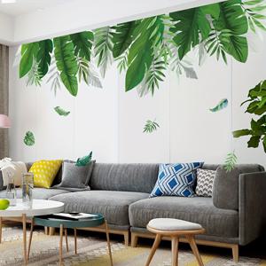 1 시트, 식물 벽 스티커, 북유럽 침실 거실 배경 장식 벽 스티커, 녹색 벽 예술