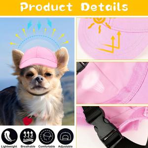 개 모자, 작은 개를 위한 귀 구멍이 있는 개 태양 모자 야구 모자, 여름용 애완 동물 강아지 모자, 개 버킷 모자