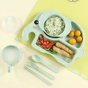 4 개/대, 식품 등급 식사 접시, 가을 방지 분할 디자인 플라스틱 식품 보충 접시 숟가락 포크 젓가락 Sey, 만화 코끼리 접시