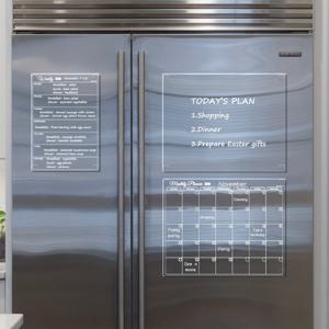 냉장고, 날짜가 없는 재사용 가능한 투명 달력, 주간 달력 및 벽과 유리(매끄러운 표면)에 붙는 빈 투명 보드용 투명 건식 지우기 월간 달력 세트 3개
