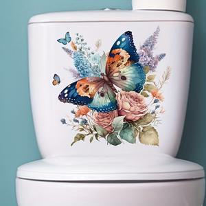 1pc 화장실 변기 스티커, 다채로운 나비와 꽃 변기 스티커, 화장실 개조 탈착식 타일 스티커, 셀프 접착형 데칼, 홈 액세서리