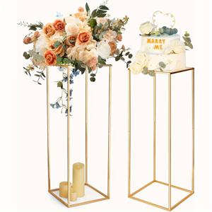 파티용 실린더 스탠드 2개 - 아크릴 패널이 있는 황금색 중앙 장식용 꽃병, 테이블 장식용 금속 꽃병 스탠드