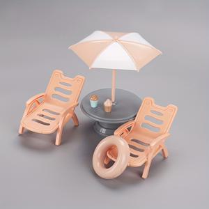 미니 비치 테이블, 의자, 해변 우산, 구명조끼 세트, 인형 집 소품, 장난감, 가구 장난감