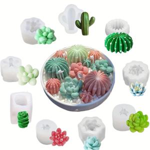 9개, 다육 식물 실리콘 촛불 성형 틀, 꽃 수지 성형 틀, 3D 선인장 촛불 성형 틀, DIY 향초와 비누를 위한
