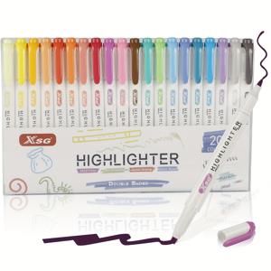 20색 형광펜 컬렉션 세트, 파스텔 형광펜, 양면 형광펜, 광범위하고 미세한 팁, 따뜻한 모듬 색상, 20개 팩