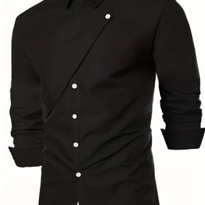 플러스 사이즈 남성용 크리에이티브 디자인 셔츠, 비대칭 버튼, 파티/결혼식/정장 프롬을 위한 우아한 긴 소매 셔츠