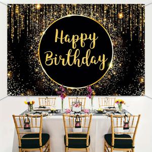 생일 파티를 축하하기 위한 창의적인 배경으로 사용되는 검은색과 황금색 배경 생일 파티 장식 1개