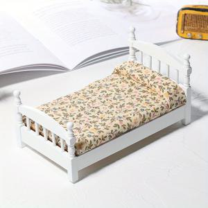 1:12 돌하우스 소형 가구, 마이크로 침실 스타일의 꽃무늬 싱글 침대