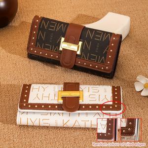여성을 위한 빈티지 프린트 컬러블록 리벳 장식의 트렌디한 클래식 롱 클러치 지갑