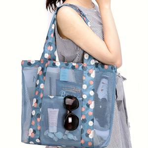 여성을 위한 가벼운 메쉬 비치 숄더백, 클래식한 꽃무늬 화장품 용품 보관 가방, 모든 여름 휴가에 어울리는 가방
