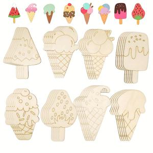 40개의 공백 나무 아이스크림 장식 - 손으로 그린 여름 아이스크림 공예 장식과 선물 태그 - 가정 파티와 결혼식 장식에 완벽함 - 8가지 패턴