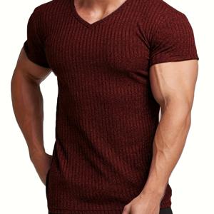 남성을 위한 솔리드한 원인 V넥 반팔 티셔츠, 일상적인 착용과 휴가 리조트를 위한 캐주얼한 여름 티셔츠