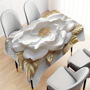 폴리에스테르 소재의 3D 꽃무늬 프린트 테이블보, 우아한 장미 패턴, 직사각형 식탁 장식, 홈 장식, 축제용 테이블 라이닝, 세탁 및 재사용 가능