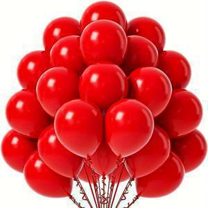 50개, 빨간 풍선 12인치 빨간색 라텍스 풍선, 헬륨 품질 생일 졸업 발렌타인 크리스마스 웨딩 파티 장식(빨간 리본 포함)