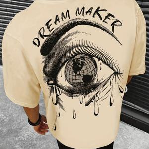 DREAM MAKER & Tear Droping Eye 그래픽 프린트 Y2K 탑, 남성용 세련된 셔츠 캐주얼 크루넥 반소매 티셔츠