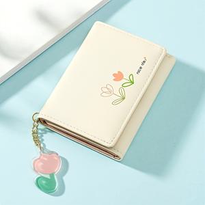 꽃무늬 프린트 세 겹의 짧은 지갑, 멀티 카드 슬롯 카드 홀더, 여성 동전 지갑