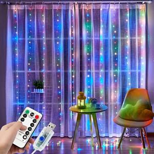 홈 룸, 침실, 결혼식, 파티, 창, 벽, 할로윈 크리스마스 장식 (다채로운)에 적합한 원격 제어 USB가있는 1 팩 LED 커튼 조명