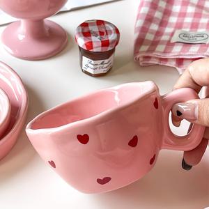 1개, 216ml 핑크 러브 커피 머그, 로맨틱하고 귀여운 스위트 스타일, 독특한 디자인의 자매 머그, 물컵, 선물용 머그, 사무실이나 집용 세라믹 테이블웨어, 파티용 머그