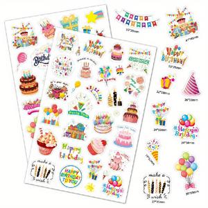 4pcs 생일 축하 스티커, 레이저 반짝이 케이크 파티 장식 스티커, 생일 선물 스티커