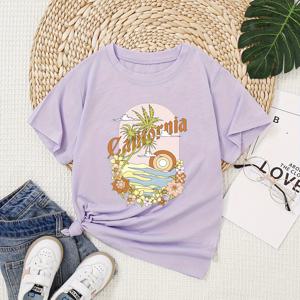 캘리포니아 비치 그래픽 크루 넥 반팔 티셔츠 여아용 여름