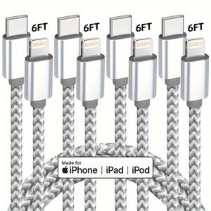 [MFi 인증] iPhone 4팩용 USB C 케이블 6FT 충전기 케이블 나일론 브레이드 타입 C Ios 충전기 코드 iPhone 14/13/12/11 Pro Max 회색 및 흰색과 호환되는 고속 충전