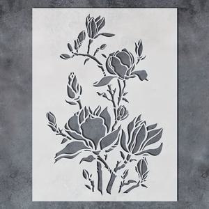 Large Magnolia Flowers Stencils 12 X 16Inch - 나무 캔버스 종이 천 바닥 벽 타일에 그리기 위한 목련 꽃 스텐실 - 재사용 가능한 DIY 예술 및 공예 스텐실