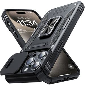 IPhone 15 14 13 Pro Max 12 11 X XR XS MAX 케이스(화면 보호 장치 포함) 군용 충격 방지 카메라 슬라이드 커버(손가락 링 보호 커버 포함)
