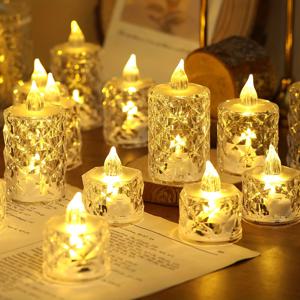결혼식, 파티, 가정 장식을 위한 12개의 아름답고 우아한 배터리 구동 크리스탈 무화페 촛불 빛