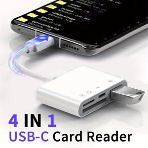 Mac/iPhone 15/iPad용 USB C SD 카드 리더기, SD/TF 카드 리더기에 대한 4슬롯 USB C는 삼성 MacBook Pro/Air IMac M1 M2 Android Galaxy S21 S22 S23(흰색)과 호환되는 컴팩트 플래시/마이크로 SD 카드를 지원합니다.