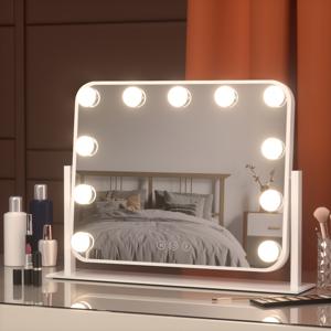 조명이 있는 화장대 거울, 할리우드 조명 메이크업 거울, 3가지 색상 모드, 11단계 조도 조절이 가능한 LED 조명 전구, 확대 가능, 360° 회전, 터치 제어