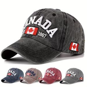 캐나다 1867년과 메이플 리프 자수가 있는 빈티지 워싱된 면 야구 모자, 남성과 여성을 위한 조절 가능한 애국적인 모자, 야외 스포츠 및 캐주얼 의류