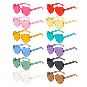 남성 및 여성을 위한 할로윈 하트 모양의 선글라스 12켤레, 트렌디한 림리스 투명한 사탕색 하트 선글라스, 파티 의상, 야외 활동, 코스프레용