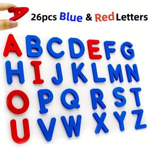 26pcs 빨간색 & 파란색 영어 편지 자석 스티커 번호 냉장고 자석 스티커 교육 어린이 장난감 - 철자법을 배우는 아이들을위한 완벽한 선물!