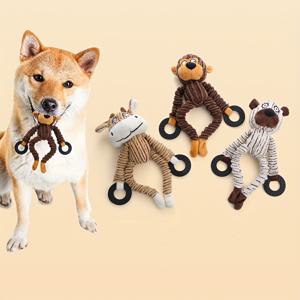 내구성이 뛰어난 플러시 개 장난감 - 공격적인 씹기에 적합한 상호 작용 및 크린클리 애완 동물 장난감, 놀이 및 견력 운동용