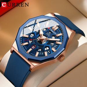 커런 폴리곤 남성 비즈니스 스포츠 쿼츠 시계 발광 중공 패션 아날로그 달력 실리콘 손목 시계 날짜 시계