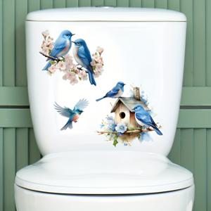 파란색 새의 둥지 벽 스티커 제거 가능한 식물 꽃 화장실 변기 덮개 냉장고 문 찬장 문 창문 홈 장식 스티커
