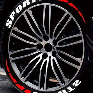 8개 흰색과 빨간색 스포츠 시퀀스 타이어 문자 스티커 - PVC 고무 재질 자동차 및 오토바이 개조용