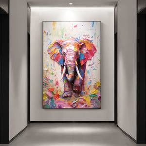 코끼리 영감 수제 유화 그림 - 거실을 위한 추상 벽 예술, 현대적인 고급 입구 장식.