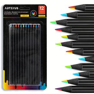 12pcs 무지개 연필, 4mm 코어 (12 색) 성인용 색연필, 아트 드로잉, 색칠, 스케치 크리스마스, 할로윈, 추수 감사절 선물을위한 여러 가지 빛깔의 연필