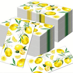 40Pcs 레몬 게스트 타올, 레몬 옐로우 감귤류 과일 핸드 냅킨, 종이 냅킨 핸드 타올 일회용 욕실 결혼 기념일 기념일 생일 파티 신부 샤워 타월