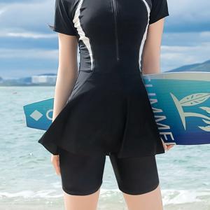 여성용 컬러블록 원피스 스커트 수영복, 통기성이 좋고 빠르게 건조되는 해변 수영복, 수상 스포츠용